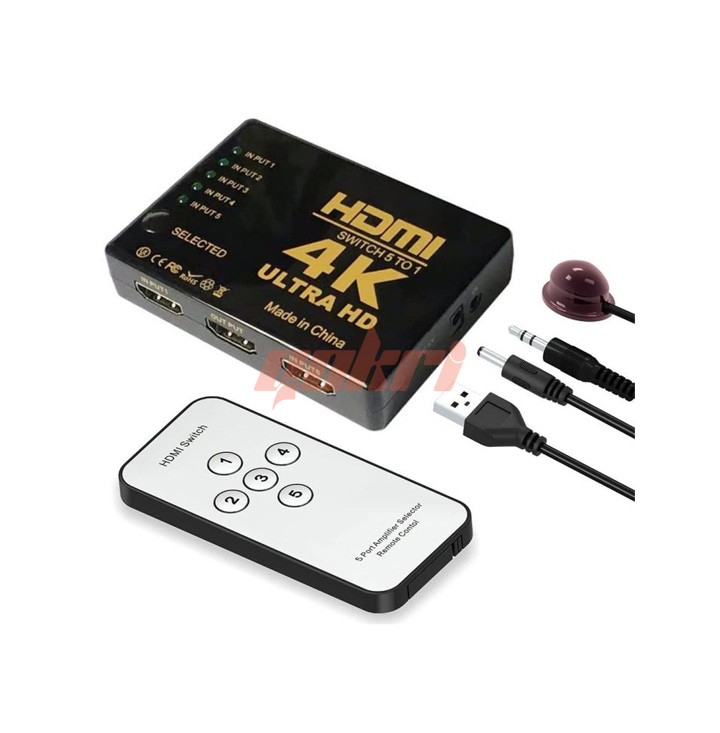 5 In 1 HDMI Switcher 1080p 5 Port 4K HDMI Switch Switcher Selector Splitter With Hub IR Remote FOr HDTV DVD EU PLUG